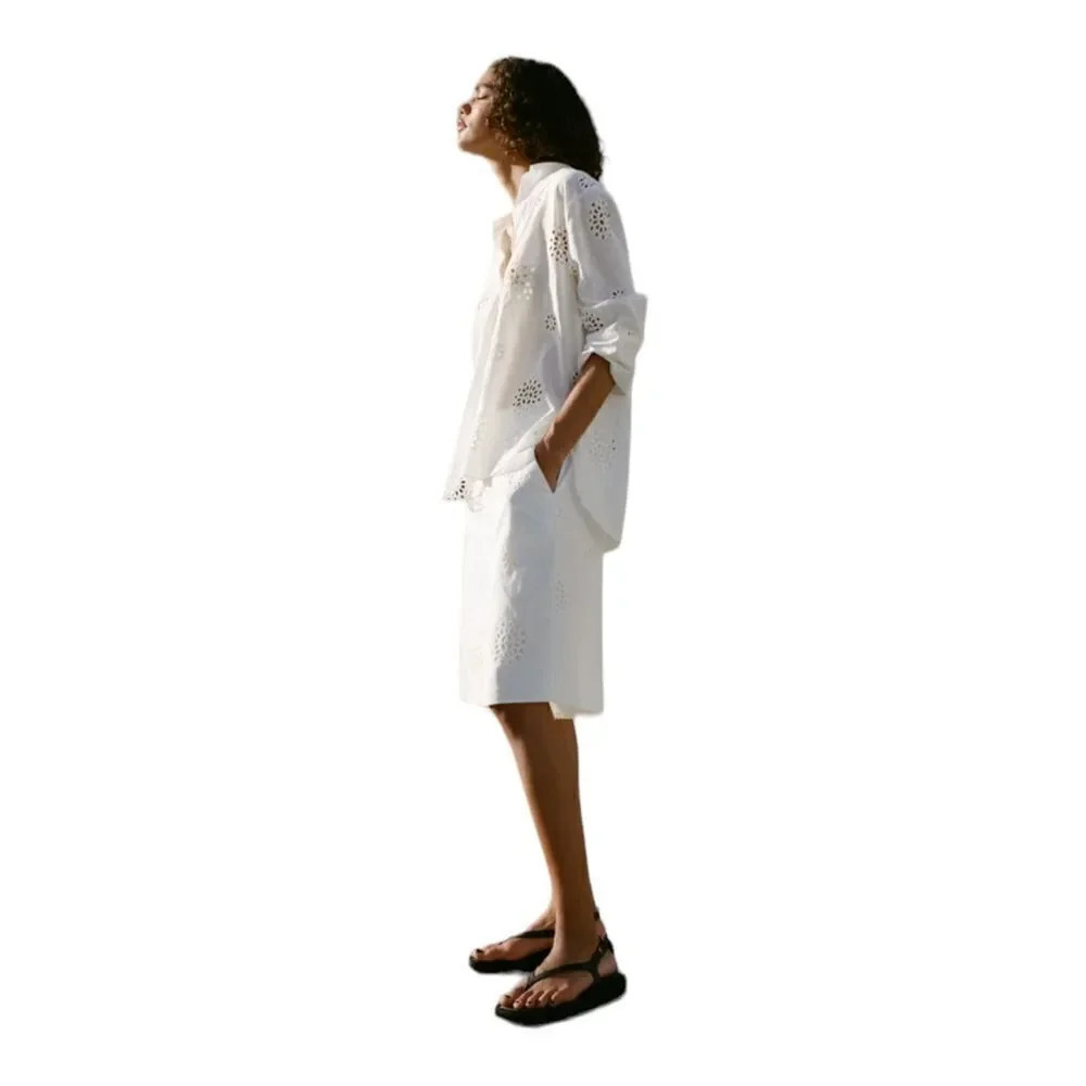 ZARA | White | EMBROIDERED LONG SHORTS - Picture 5 of 11